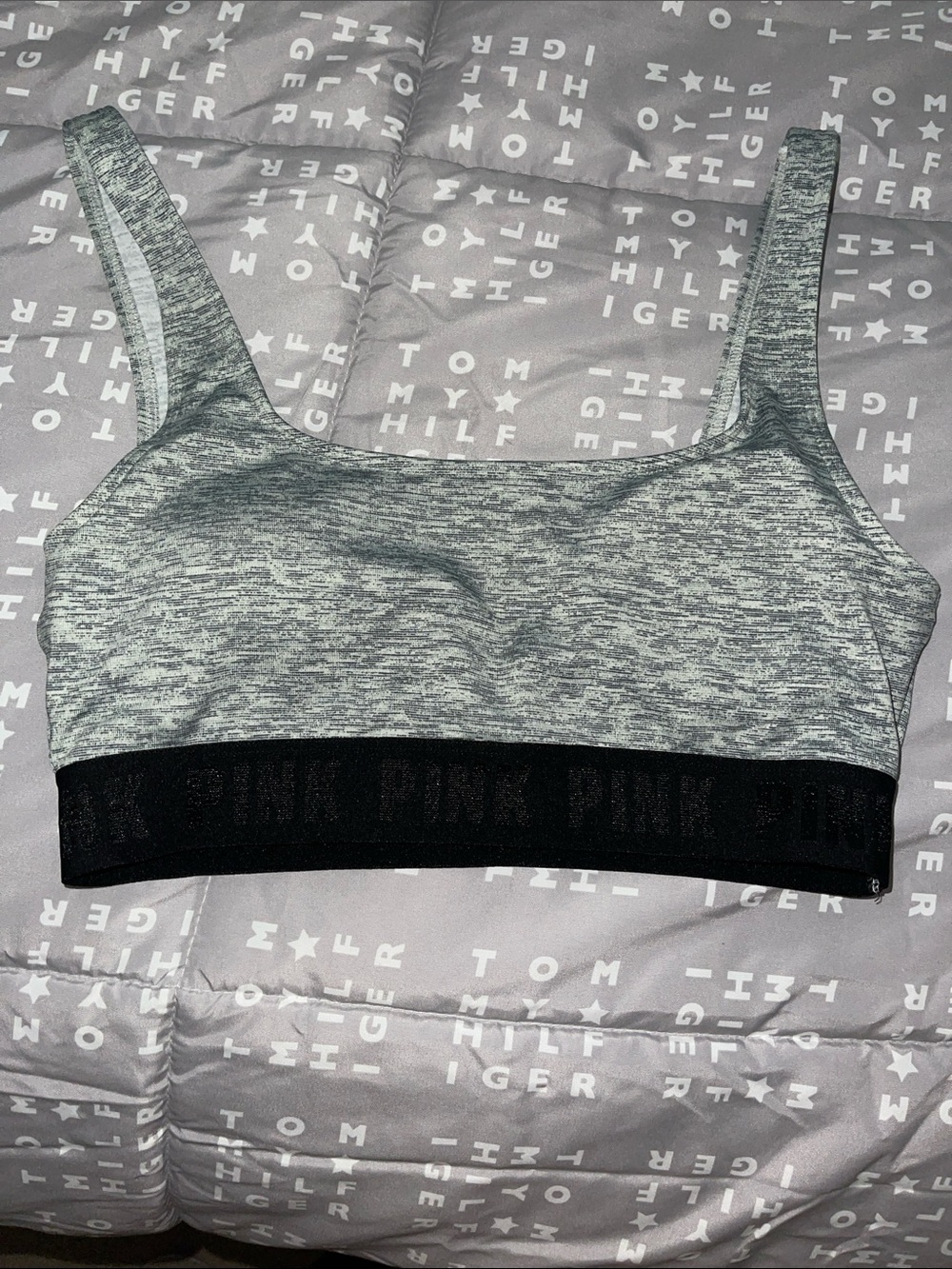 PINK Victoria's Secret Gray Seamless Gym to Swim Sports Bra with Black Band
